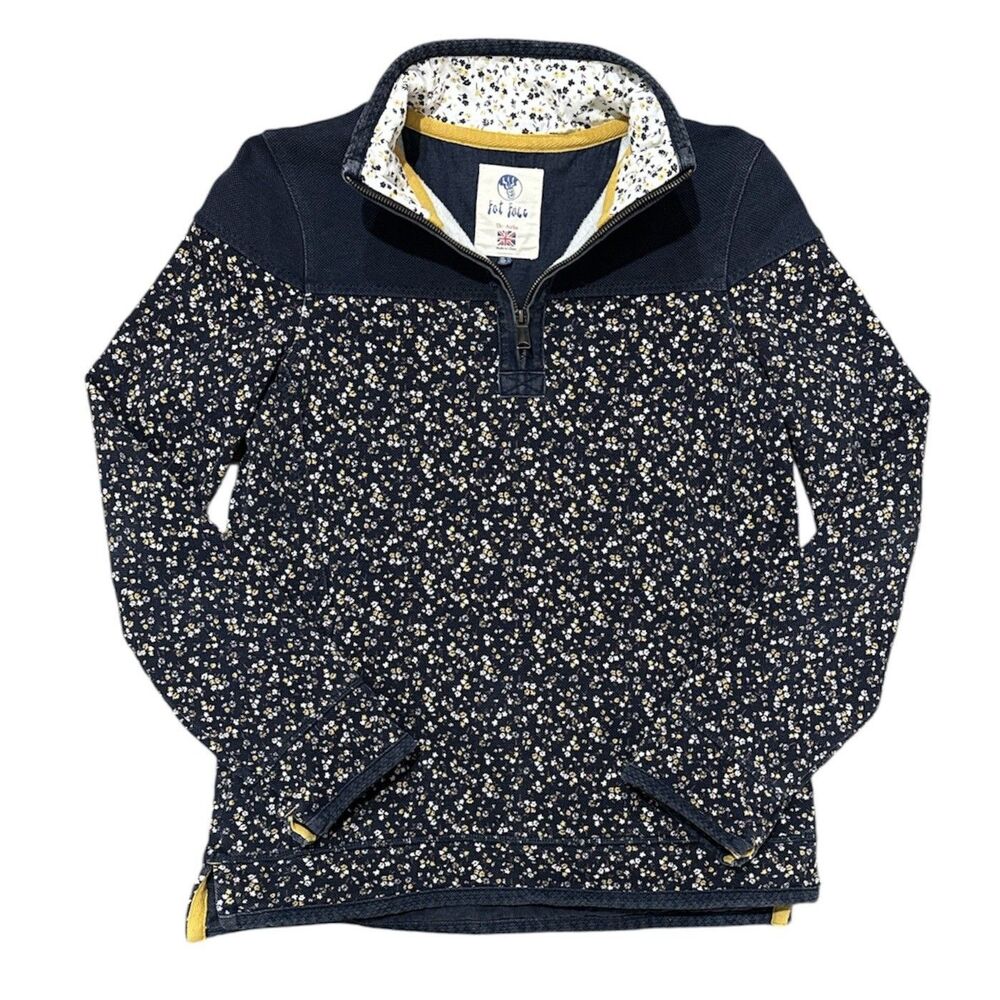 Fat Face Airlie 1/4 Zip Pullover Jumper Navy Floral Outdoors Cottagecore US 6